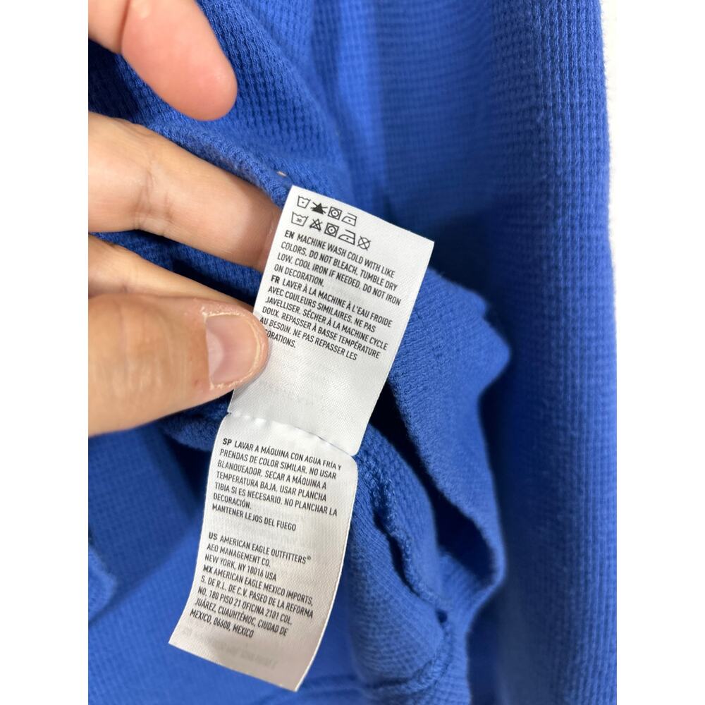 American Eagle Thermal Shirt Medium Blue Waffle Y2K Vintage - Picture 9 of 11